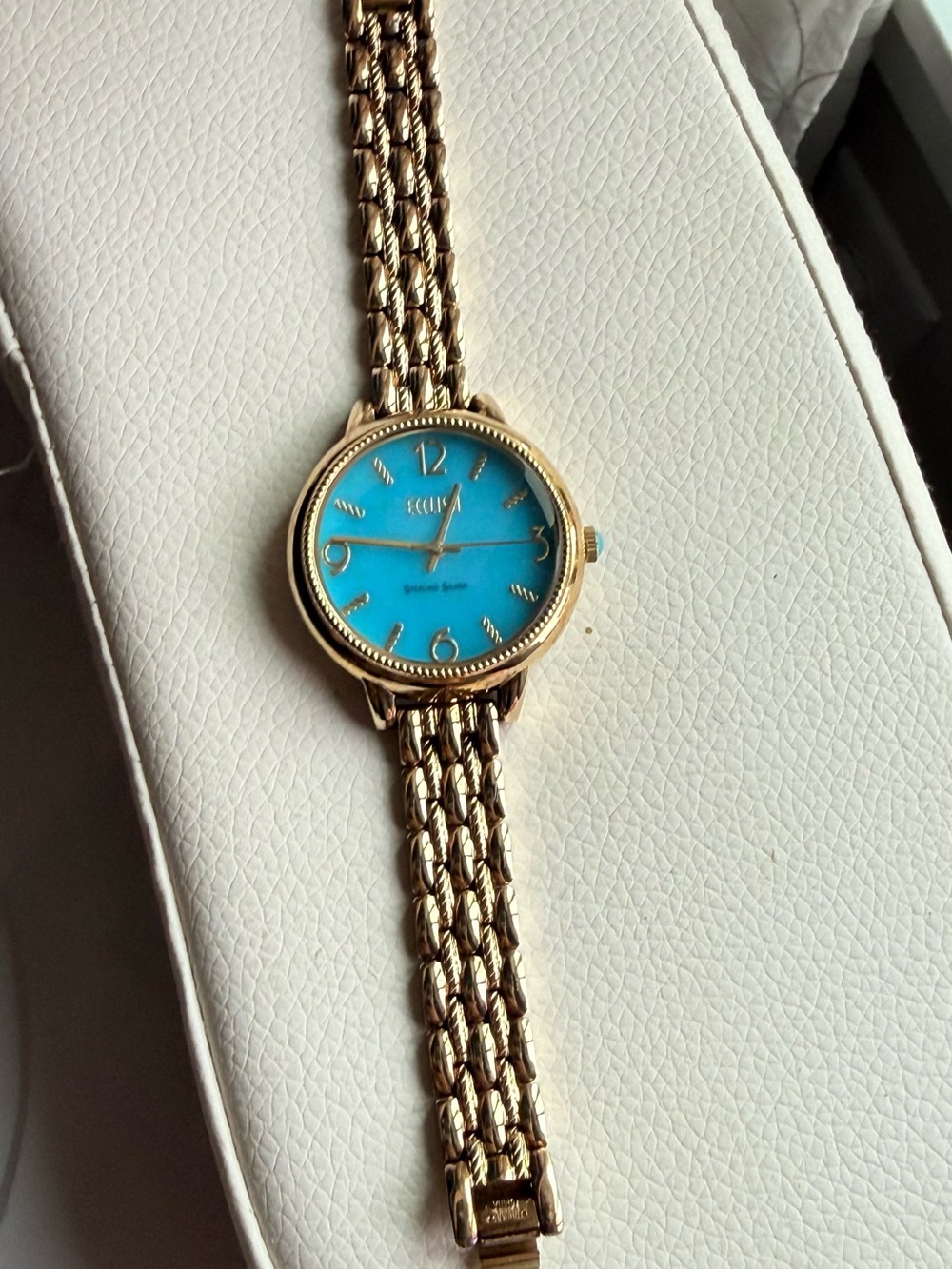Ecclissi Sterling Silver Watch Turquoise Blue Dial Gold Tone Bracelet 33821